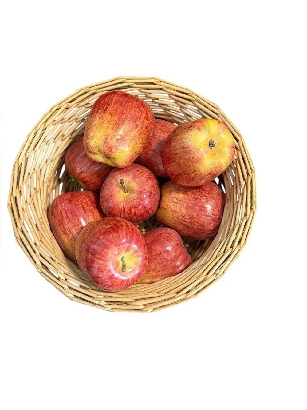 Decorative Display 9 Realistic Faux Red Apples in 11” Woven Basket Lightweight